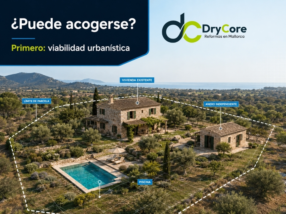 legalizar una vivienda en suelo rústico en Mallorca (2) Vivienda, piscina y anexo dentro de una parcela rústica que debe revisarse de forma completa. - legalizar una vivienda en suelo rústico en Mallorca (2)